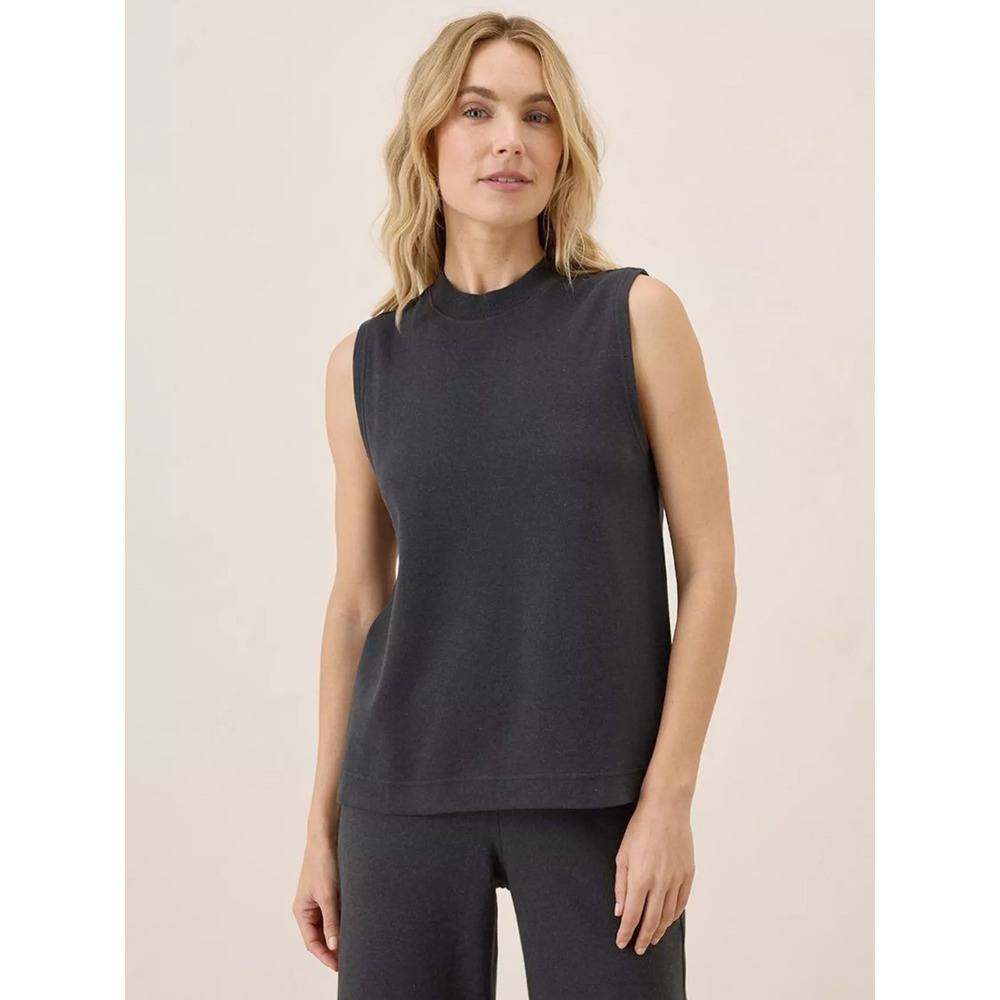 Pact Organic Airplane Mock Neck Shell Sleeveless Tank Gray Size Medium